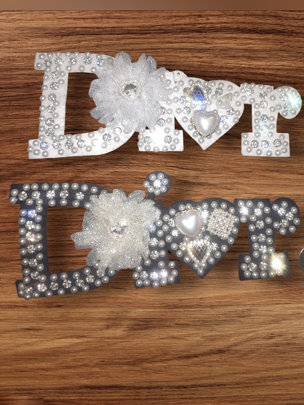 2pc Large Lux Fashion Handmade Rhinestone & Charm Applique Patch White & Black